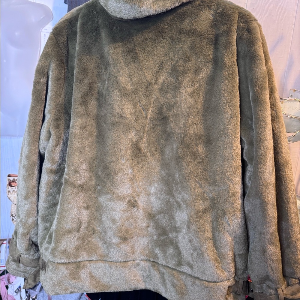 Cuddl Duds Olive Teddy Moto Jacket for Women XL baddie comfy faux fur NEW - Picture 3 of 10